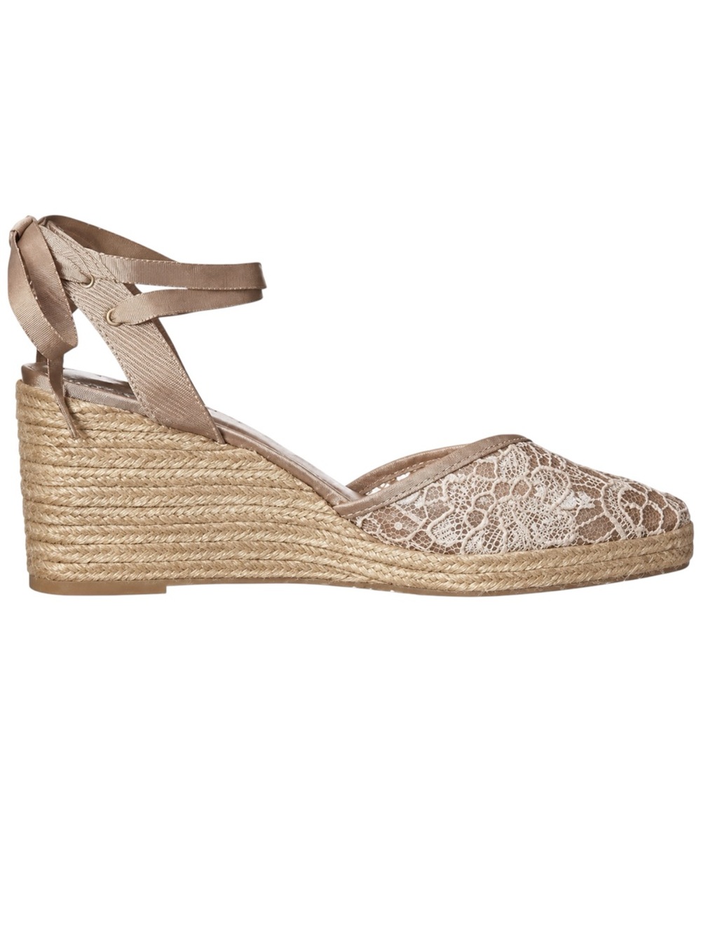 Adrianna Papell Lace Up Espadrille Wedge Sandals Lace Almond Toe Beige 8.5